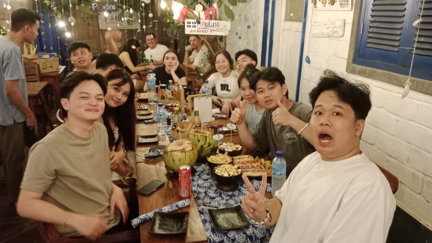 Large group dinner at Poutine Gili Air
