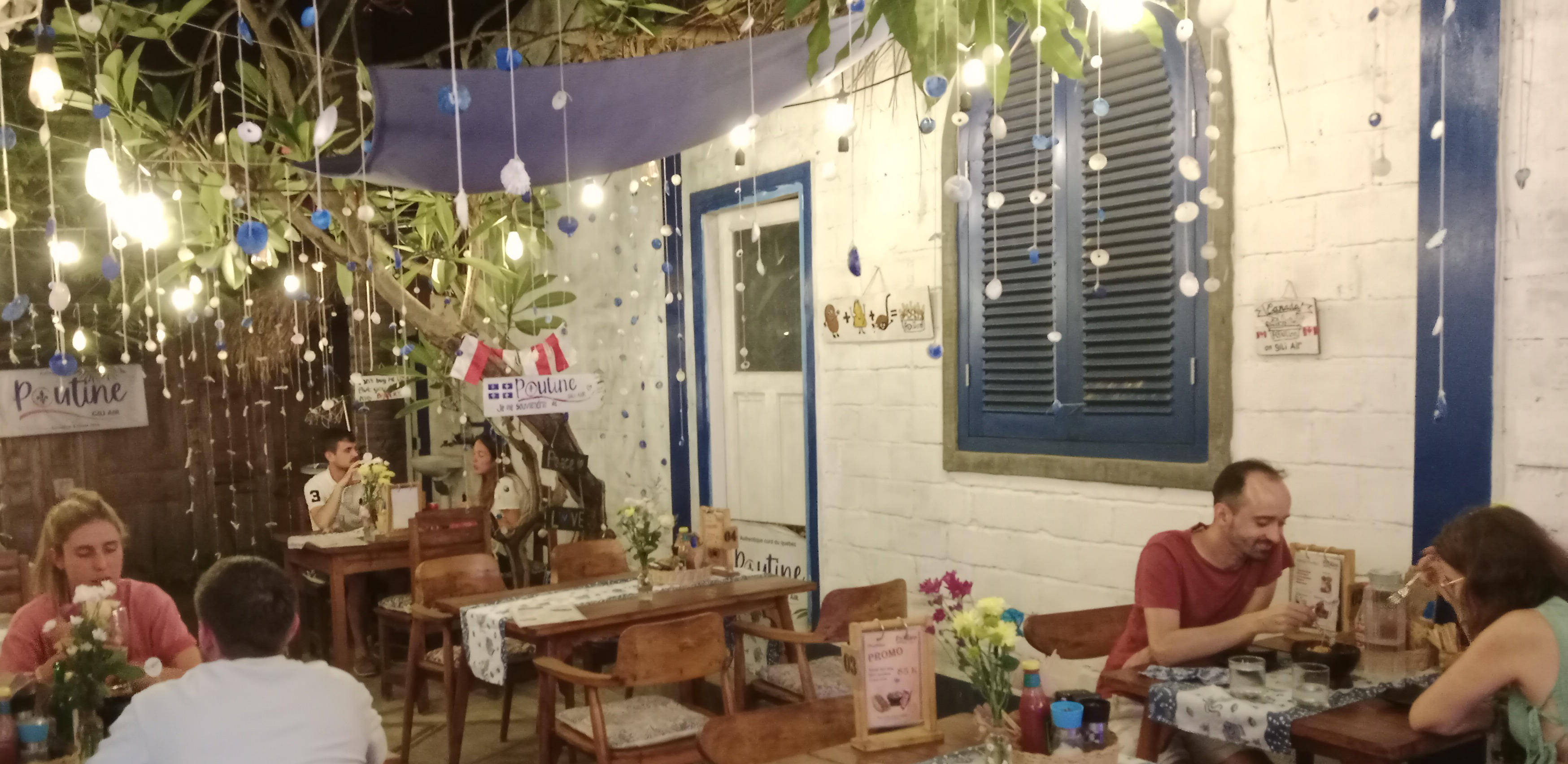 Restaurant lights and tables